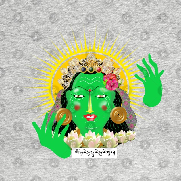 Green Tara with Sun and Mantra by adelwins